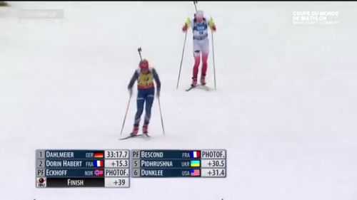 Arrivée du cch bescond anaïs - coupe du monde de biathlon - mass start 12,5km (f)