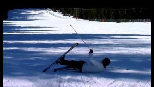 Giles trying out his new approach to skiing - 360 degrees at a time